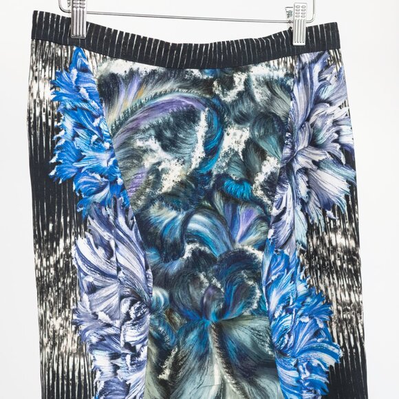 Peter Pilotto K Blue & Black Abstract Printed Crepe Handkerchief-Hem Skirt - Picture 4 of 12